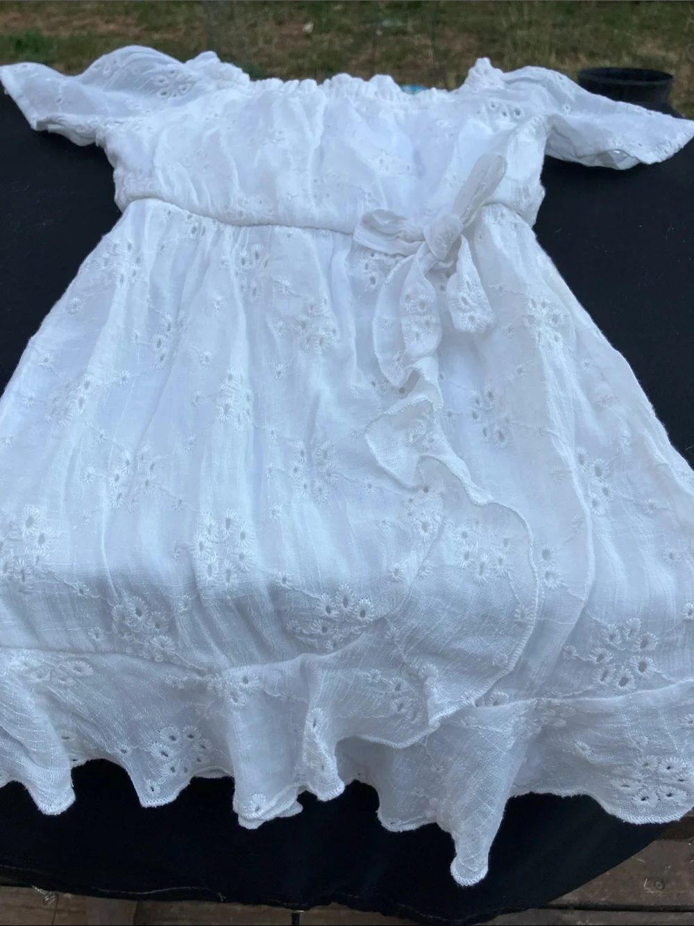 Heart and arrow off shoulder eyelet dress with bow 6X